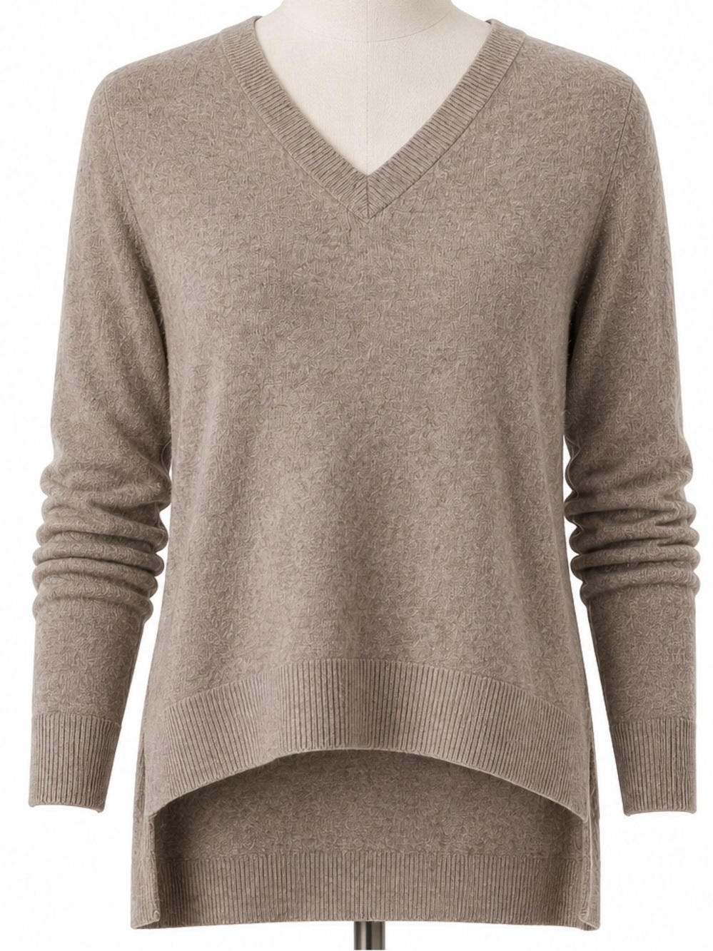 Tahari 100% Cashmere V-Neck Sweater High Low Hem L